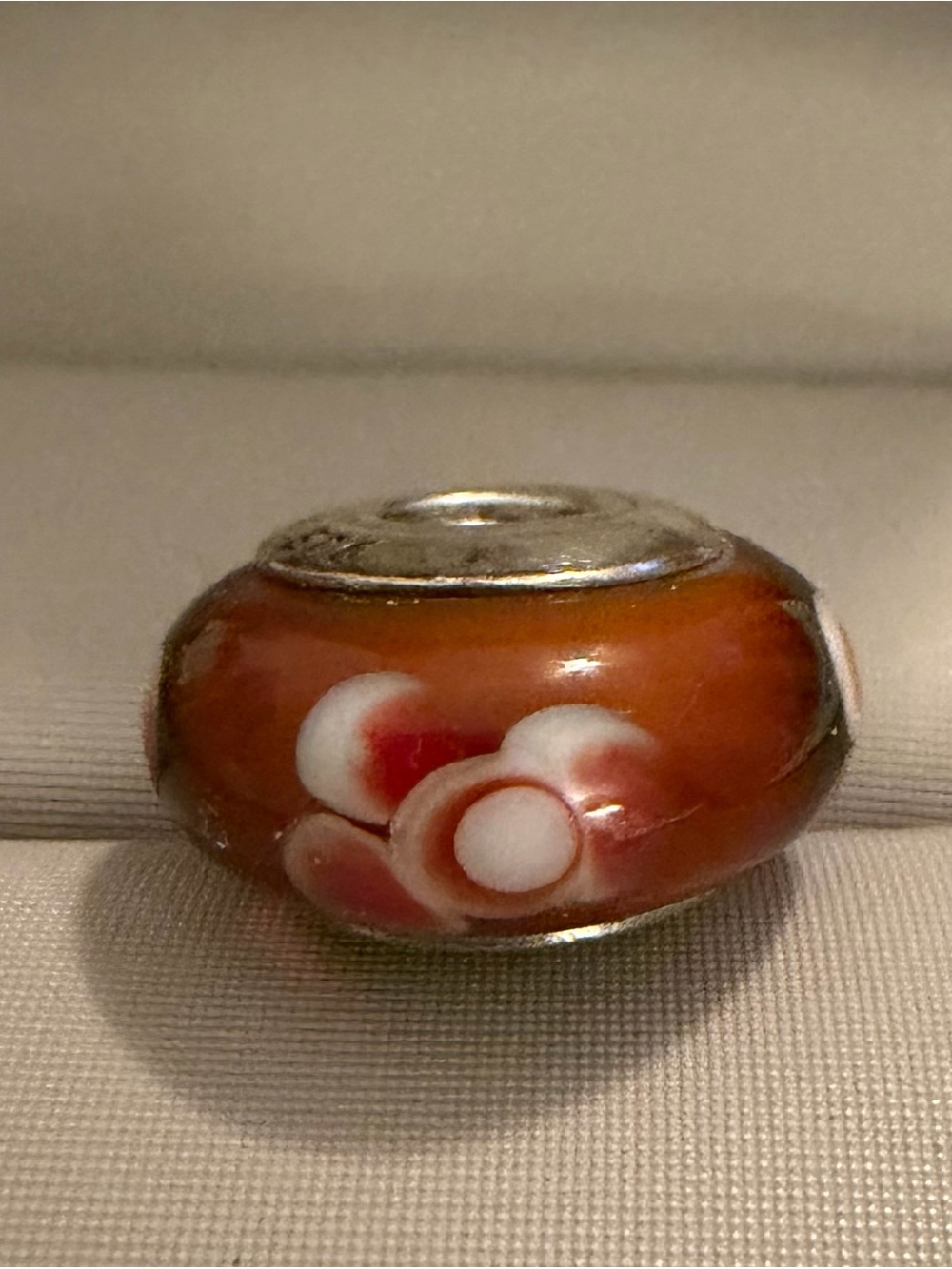 Pandora Orange Glass Floral Charm- Murano glass and sterling silver